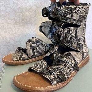 Freebird by Steven Snakeskin Black and Tan Sandals